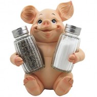 Decorative Pig Glass Salt and Pepper Shaker Set with Holder Stand in Farm Animal Figurines, Sculptures & Statues or Rustic Country Kitchen Decor and Restaurant Table Spice Rack Decorations As Gifts for Farmers