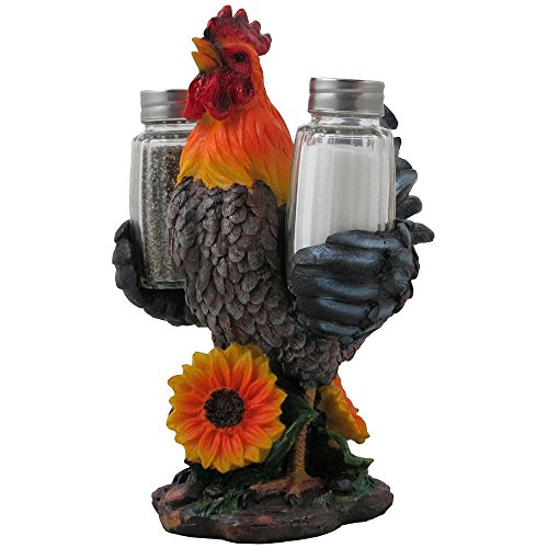 Decorative Farm Rooster Salt and Pepper Shaker Set with Holder Figurine for Rustic Country Kitchen Decor Sculptures & Collectibles As Gifts for Farmers or Gamecocks Fans
