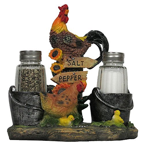 Rooster and Family Glass Salt and Pepper Shaker Set Figurine for Decorative Farm & Rustic Country Kitchen Decor Hen, Chicken & Chicks Sculptures and Gifts for Farmers