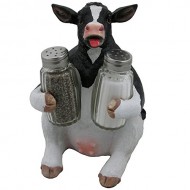 Holstein Cow Glass Salt and Pepper Shaker Set with Holder Figurine in Tabletop Country Kitchen Decor or Decorative Farm Animal Collectible Sculptures As Spice Racks and Rustic Gifts for Farmers