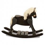 FireSkape Small Deluxe Amish Crafted Solid Maple Black Finished Rocking Horse with White Mane