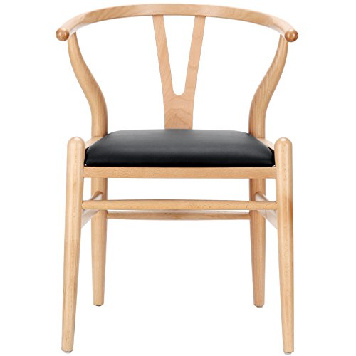 LexMod Hans Wegner Style Wishbone “Y” Chair with Black Vinyl Seat