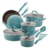 Rachael Ray Cucina Porcelain Enamel Nonstick 12-Piece Cookware Set, Agave Blue