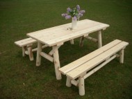 White Cedar Log Picnic Table with Detached Bench – 6 foot