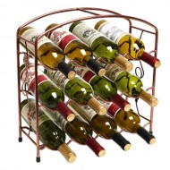 Modern Rustic Bronze Design Freestanding Metal 12 Bottle Wine Storage Shelf Rack / 3 -Tier Wine Holder