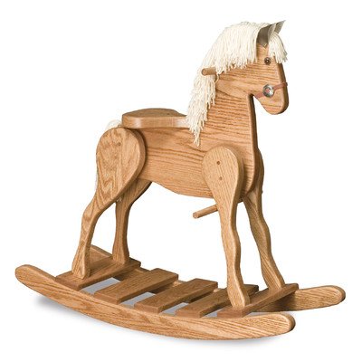FireSkape Medium Deluxe Amish Crafted Solid Oak Natural Finished Rocking Horse with White Mane