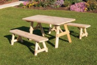 Outdoor 4 Foot Pine Picnic Table with 2 Benches Detached *Unfinished * Amish Made USA