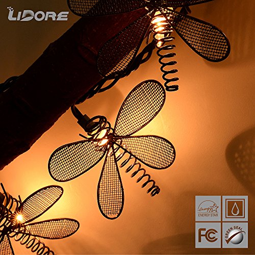LIDORE® 10 Counts Metal Dragonfly Patio String Light (Warm white)