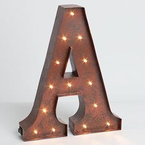 12″ – Rustic Brown – Metal – Battery Operated – LED – Lighted Letter “A” | Gerson Wall Decor (92669)