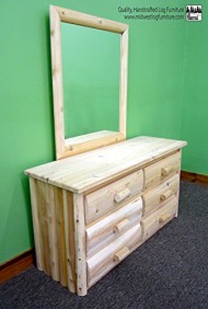 Midwest Log Furniture – 6 Drawer Northern White Cedar Log Dresser with Mirror