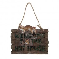 Whimsical Welcome to the Nut House Faux Wood Welcome Sign Wall Plaque with Squirrels and Acorns for Outdoor Porch or Rustic Country Garden Decor Decoration and Decorative Housewarming Gift