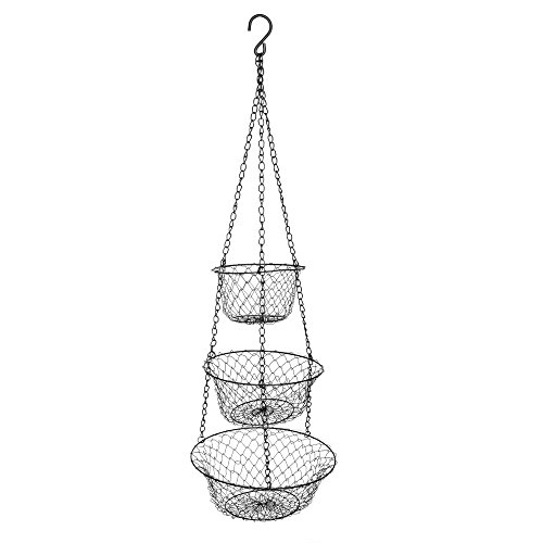 Malmo 3 Tier Chain Hanging Space Saving Rustic Country Style Chicken Wire Fruits / Produce / Plants Storage Baskets