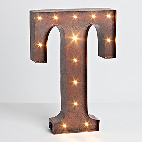 12″ – Rustic Brown – Metal – Battery Operated – LED – Lighted Letter “T” | Gerson Wall Decor (92688)
