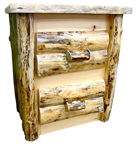 Midwest Log Furniture – 2 Drawer Northern Rustic Pine Log Nightstand