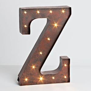 12″ – Rustic Brown – Metal – Battery Operated – LED – Lighted Letter “Z” | Gerson Wall Decor (92694)