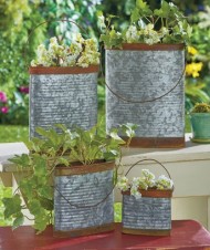 Set of 4 Rustic Country Steel Metal Flower Pot Planter Pocket Plant Container
