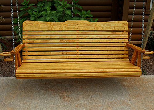 Handmade Amish Heavy Duty 700 Lb 5ft. Porch Swing With Cupholders – Cedar Stain – Made in USA