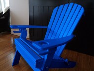 NEW DELUXE 7 SLAT BLUE Poly Lumber Wood Folding Adirondack Chair with 2 CUP HOLDERS- Amish Made USA