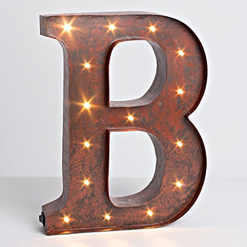 12″ – Rustic Brown – Metal – Battery Operated – LED – Lighted Letter “B” | Gerson Wall Decor (92670)
