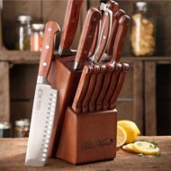 The Pioneer Woman Cowboy Rustic Forged 14-Piece Cutlery Set, Red Rosewood Handles