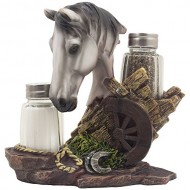 White Stallion Salt and Pepper Set with Decorative Spice Rack Holder Pony Sculpture for Stud Farm Decor and Rustic Country Western Dining Room Table Decorations As Gifts for Horse Lovers