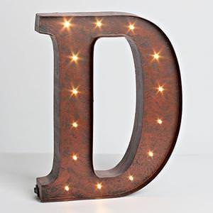 12″ – Rustic Brown – Metal – Battery Operated – LED – Lighted Letter “D” | Gerson Wall Decor (92672)