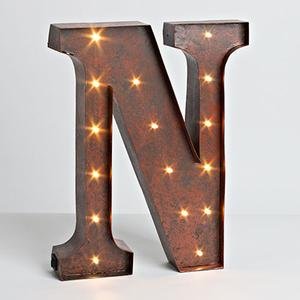 12″ – Rustic Brown – Metal – Battery Operated – LED – Lighted Letter “N” | Gerson Wall Decor (92682)