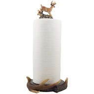 Wild Buck and Deer Antlers Paper Towel Holder with Decorative Display Stand Sculpture for Rustic Lodge and Hunting Cabin Kitchen Decor or Dining Room Counter and Table Centerpiece Decorations As Gifts for Hunters & Bucks Fans