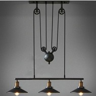 WinSoon Creative Pulley Design Black Iron Painted 3-Lights Island Light Bar Retro Hanging Lamp 3 Heads