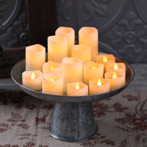 Set of 15 Warm White LED Flameless Melted Edge Ivory Wax Votives with Timers (Extra Batteries Included)
