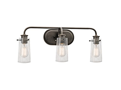 Kichler 45459OZ Braelyn 3-Light Vanity Fixture and Clear Seedy Glass, Olde Bronze Finish