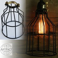 Set of 2 Industrial Vintage Style Top Black Light Cage for Pendant Light Lamps