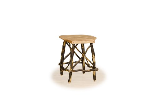 Rustic Hickory Round 4-Leg End Table- OAK TOP – Amish Made