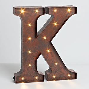 12″ – Rustic Brown – Metal – Battery Operated – LED – Lighted Letter “K” | Gerson Wall Decor (92679)
