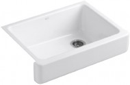 Kohler K-6486-0 Whitehaven Self-Trimming Apron Front Single Basin Kitchen Sink with Short Apron, White