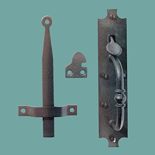 Wrought Iron Door Latch Black “Colonial Norfolk” 8″ Tall 1-5/8″ Wide Authentic Hand-Crafted Styling