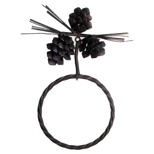 Pine Cone Towel Ring Wrought Iron Rustic Brown