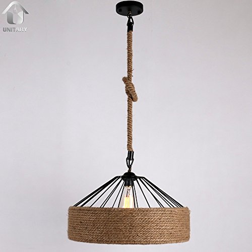 UNITARY BRAND Cream Rustic Braided Hemp Rope Hanging Ceiling Chandelier Max. 40W With 1 Light