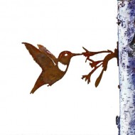 Elegant Garden Design Hummingbird with Flower, Steel Silhouette with Rusty Patina