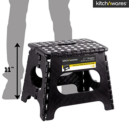 Kitch N’ Wares – 11 Inch Heavy-Duty Quality Folding Step Stool With Handle – Safe Non Slip Surface For Kids And Adults – Super Handy Saves Space For Work And Home – Super Strong Holds Up To 300 Pounds