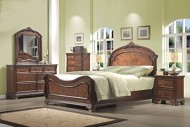 Roundhill Furniture Huat Crowning Rustic 5-Piece Wood Bedroom Set with Bed, Dresser, Mirror, Nightstand, Chest, Queen, Cherry