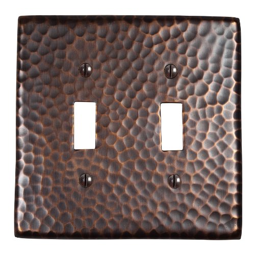 The Copper Factory CF123AN Solid Hammered Copper Double Switch Plate, Antique Copper Finish