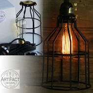 Industrial Cage Pendant Light with 15′ Toggle Switch Black Plug-in Cord and Edison Bulb Included