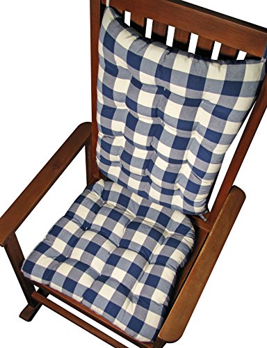 Rocker Cushion Set – Vignette Blue Buffalo Check Plaid – Standard Size – Seat Cushion and Back Rest – Reversible, Latex Foam Fill – Made in USA