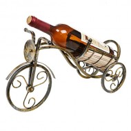 Antique Bronze Tone Tricycle Style Tabletop Single Bottle Rustic Wine Rack Display Stand