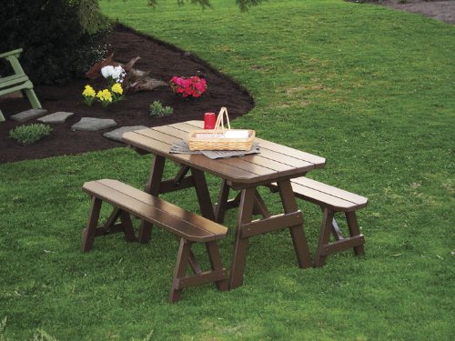 Outdoor 6 Foot Pine Picnic Table with 2 Benches Detached – STAINED- Amish Made USA -Bees Wax