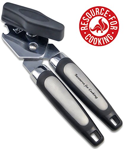 Resource for Cooking Manual Can Opener Stainless Steel, Heavy Duty, Large Handle and Knob. Suitable for Seniors and People with Hand Mobility Issues