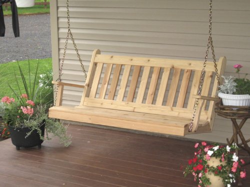 Outdoor 4 Foot Traditional English Porch Swing – STAINED- Amish Made USA -Natural