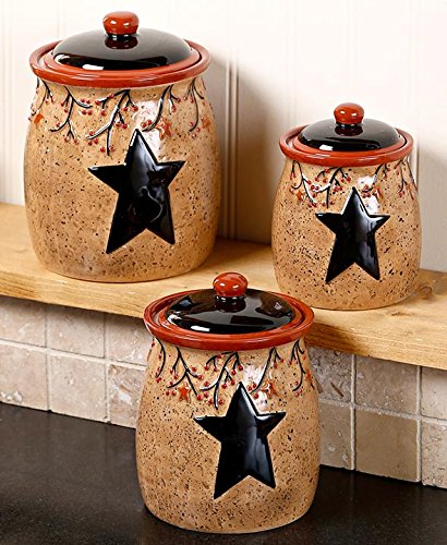 Set of 3 Rustic Star & Berry Canisters