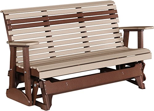 Outdoor Polywood 5 Foot Porch Glider – Plain Rollback Design *WEATHERWOOD/CHESTNUT BROWN* Color